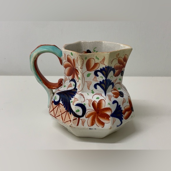 19th Century Antique Gaudy Welsh Eryri Pattern Human Faced Snake Handle Pitcher - Picture 2 of 16